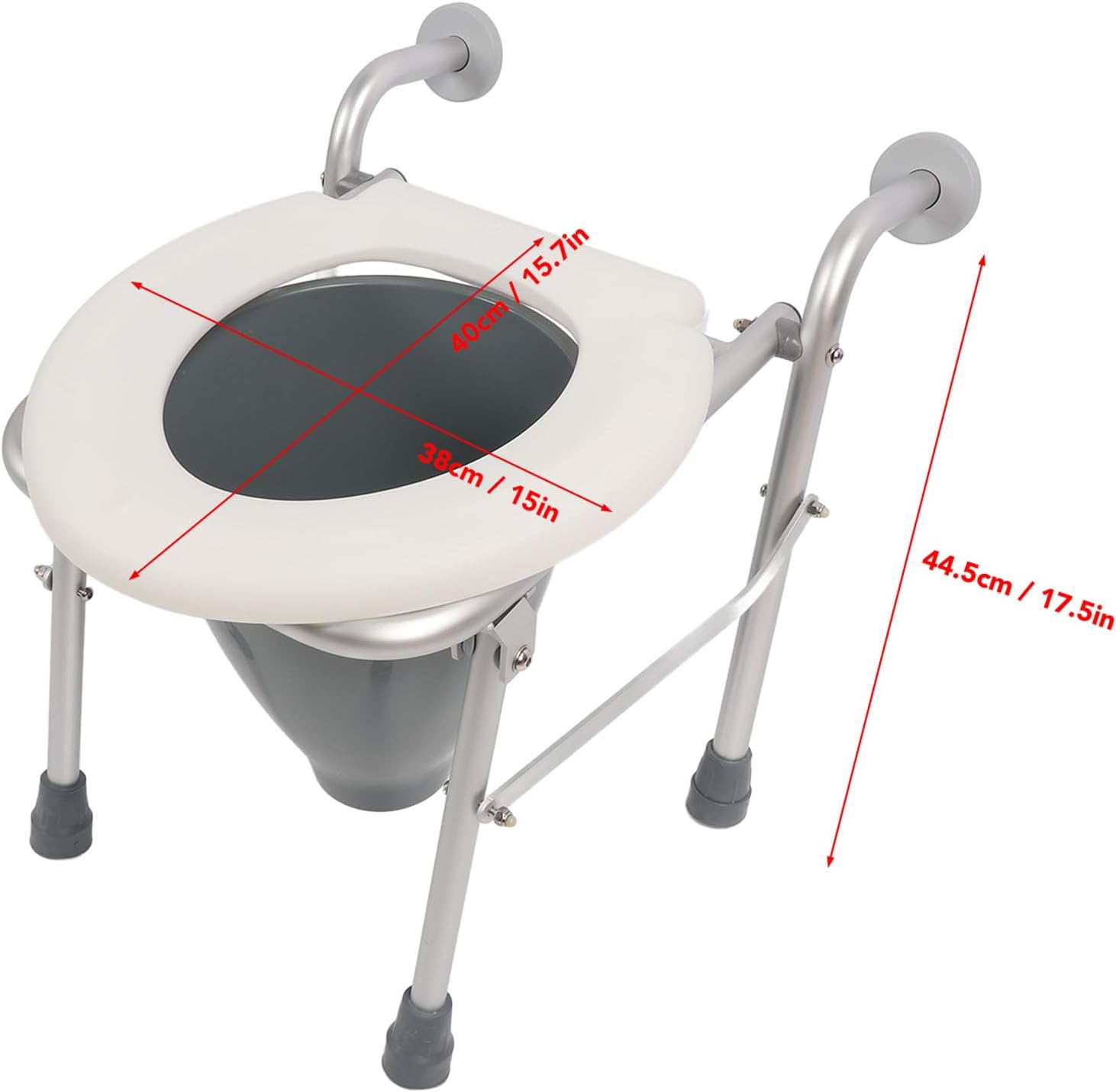Raised Toilet Seat, Heavy Duty Aluminum Alloy Toilet Seat Riser with Handles for Elderly Handicap Pregnant with Foldable Space Saving Design