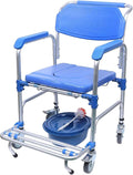 Bedside Commode,Toilet Seat with Handles Portable Aluminum Alloy Wheelchair Commode Toilet Seat Medical Transport Washable Rolling Chair with Casters