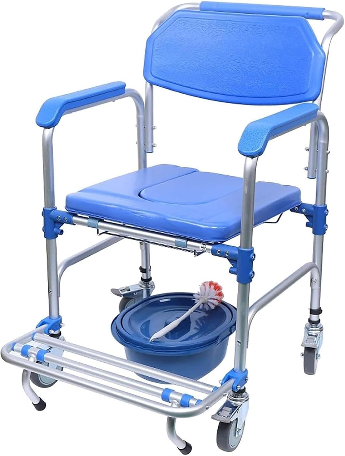 Bedside Commode,Toilet Seat with Handles Portable Aluminum Alloy Wheelchair Commode Toilet Seat Medical Transport Washable Rolling Chair with Casters