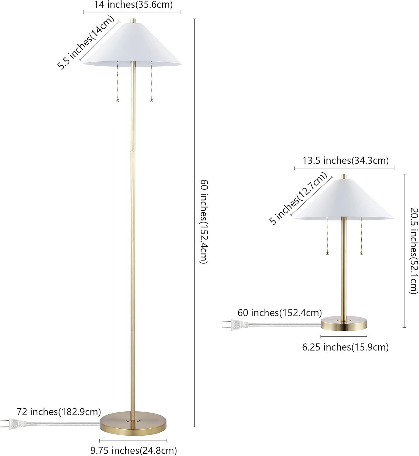 SAFAVIEH Lighting Collection Prisma Contemporary Gold/White Pull-Chain Floor & Table Lamp Set of 3 (LED Bulbs Included)