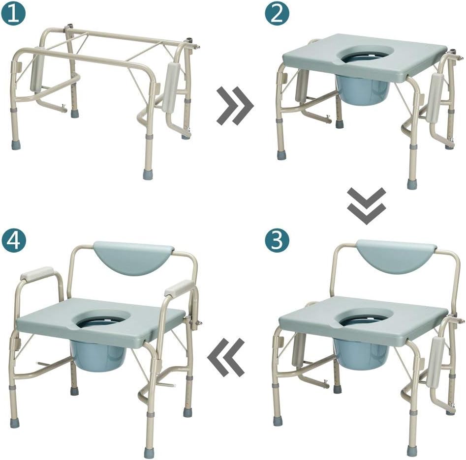 Heavy Duty 550 lbs Medical Bedside Commode Chair, Adjustable Height Toilet Seat with Steel Frame, Tool-Free Assembly, 6 Quart Capacity Pail, Homecare Safety, Blue Grey