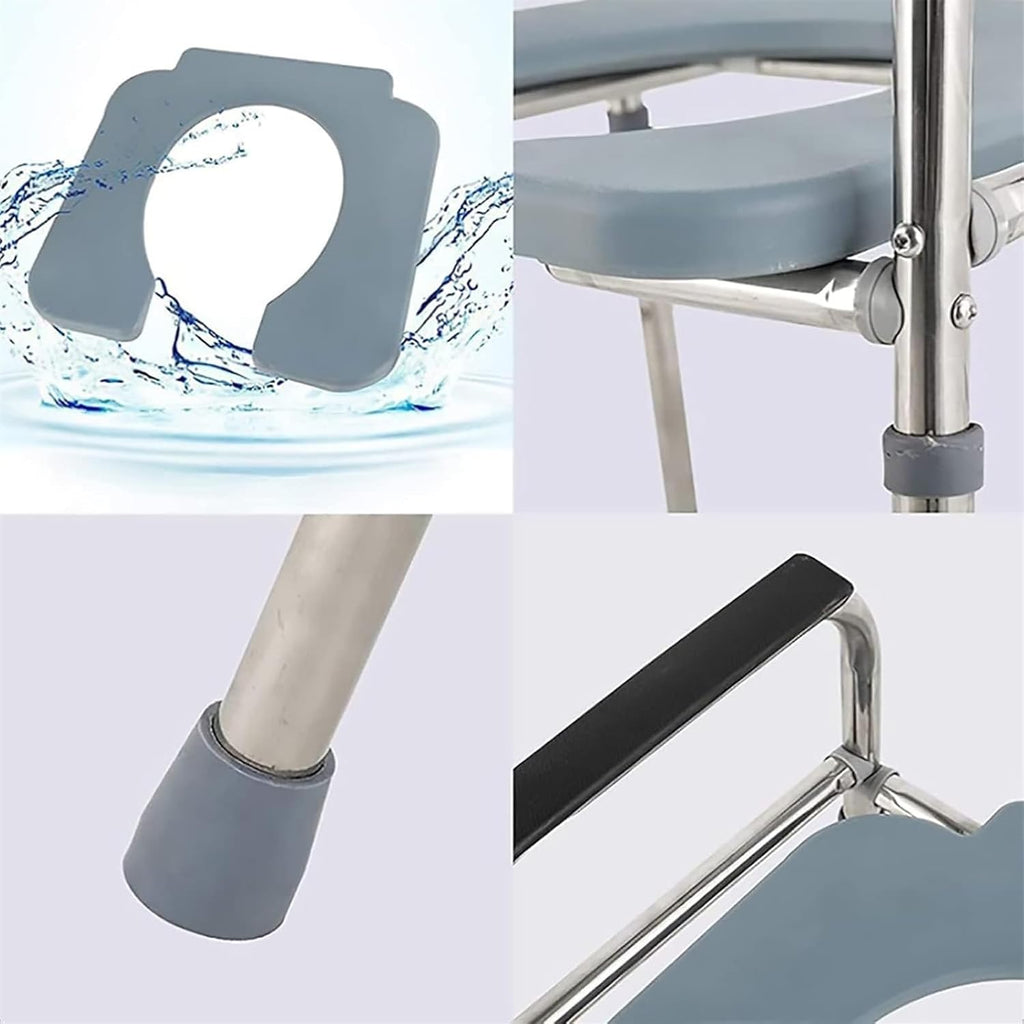 Bedside Commode,Toilet Seat with Handles Folding Commode Chair Stainless Steel with arms Lightweight Camp Toilet seat Perfect for Trips