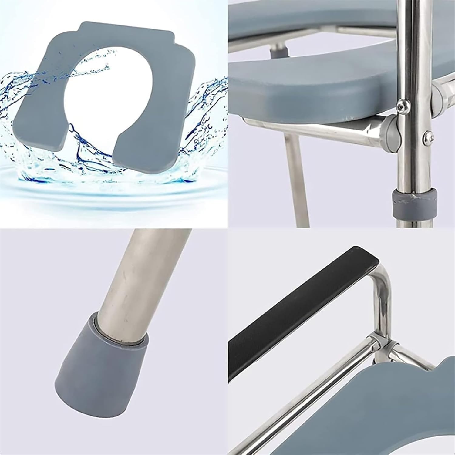 Bedside Commode,Toilet Seat with Handles Folding Commode Chair Stainless Steel with arms Lightweight Camp Toilet seat Perfect for Trips