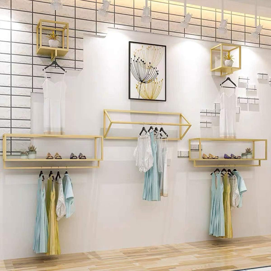 Creative Triangle Display Garment Racks in Boutique Clothing Stores, Wall-Mounted Hanging Clothes Shelf in Home, Towel Racks for Bathroom Storage (Gold, 31.5' L)