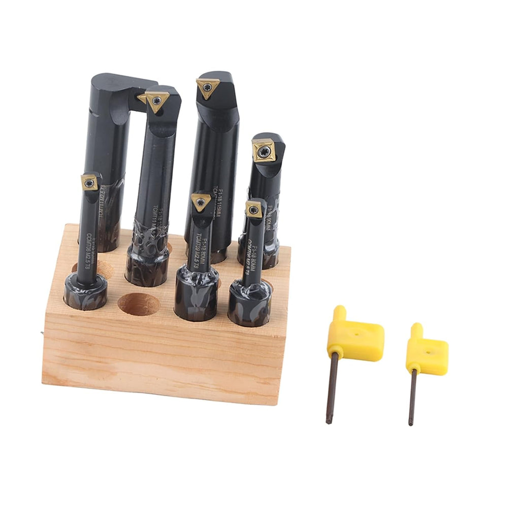 7-Piece Boring Bar Set with 18mm Round Shank, Indexable Carbide Inserts, Fit for F1-18 Turning Tool Holders, Compatible with Standard Milling and Lathe Applications