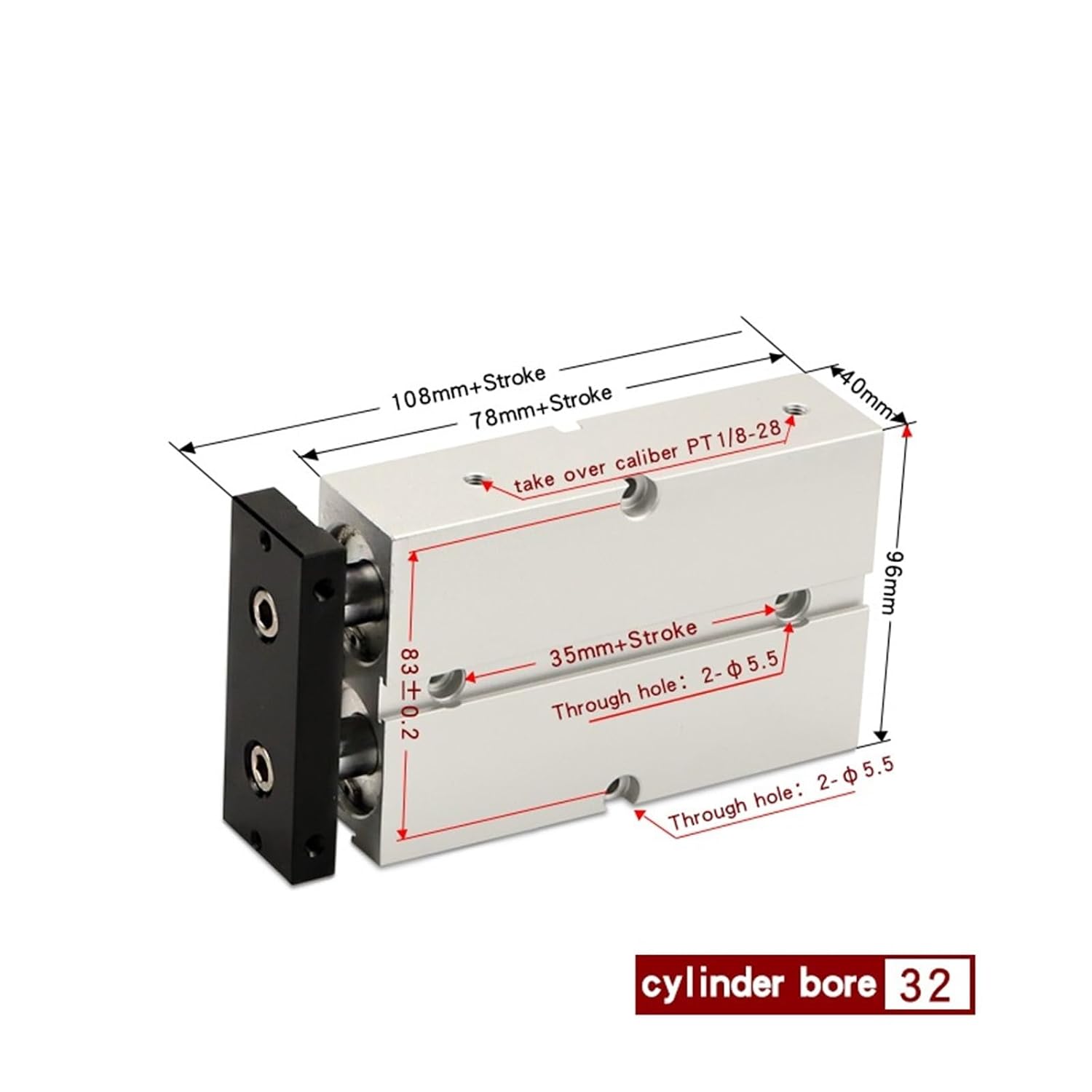 TN10/16/20/25/32/40X10SX20SX30SX40SX50SX60X70X75X80SX100S The TDA/TN Two-axis Double bar Cylinder Pneumatic(TN Bore 32MM,Stroke 20mm)