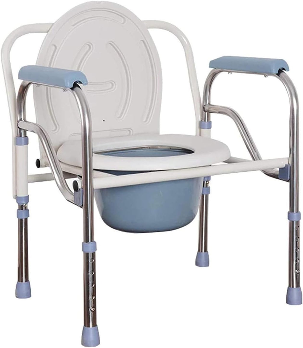 Folding Toilet Seat Chair Portable Bedside Commode, Height Adjustment Extra Wide with Bucket Splash Guard Heavy Duty Adult Bathroom Pail Fits Toilet Chair