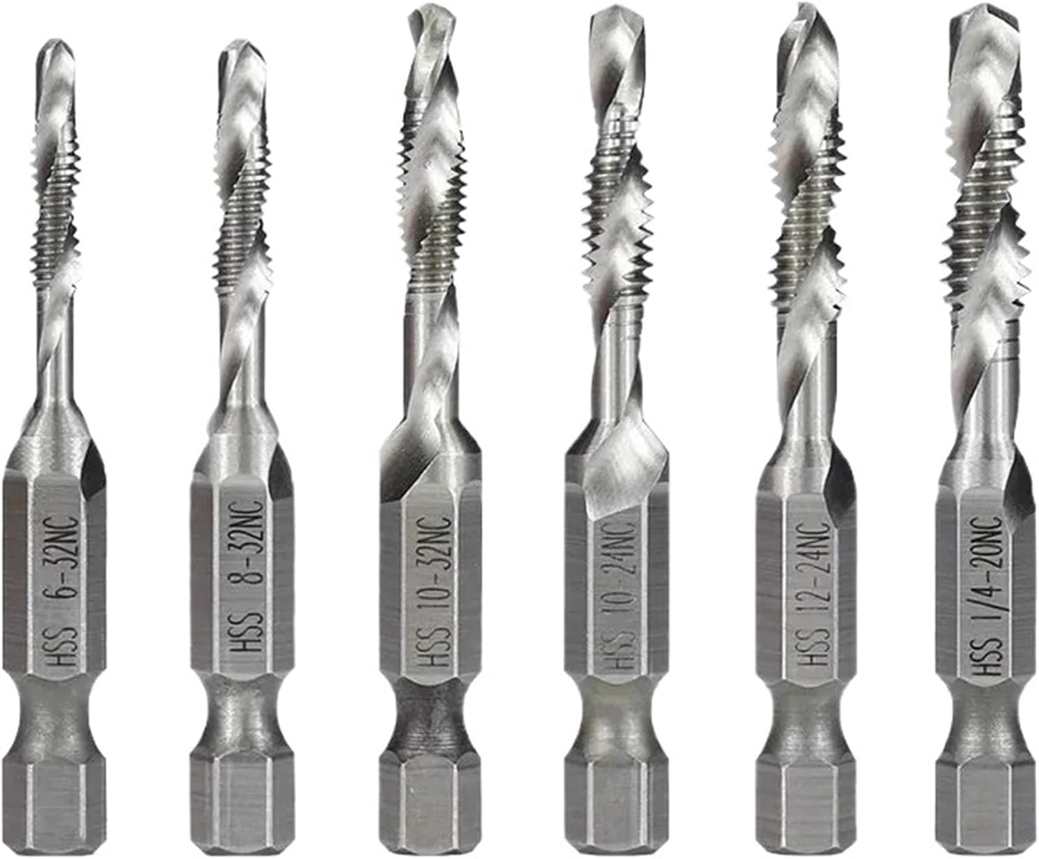 1/2 Concrete Drill bit, Drill Tap Bits HSS Bit Set, Hex Shank Taps Composite Machine 6-32 8-32 10-24 10-32 12-24 1/4-20 Screw Spiral Point Thread Tools(5pcs)