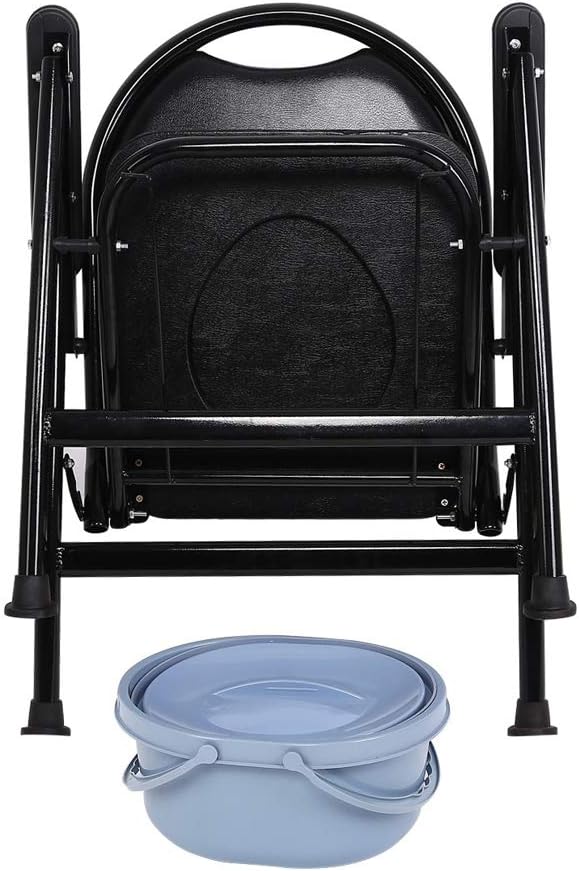 Heavy Duty Handicap Toilet Seat Bedside Commode Folding Potty Chair with Ultra-Premium Padded Non-Slip Handles and Bucket for Adults, Handicap, Elderly