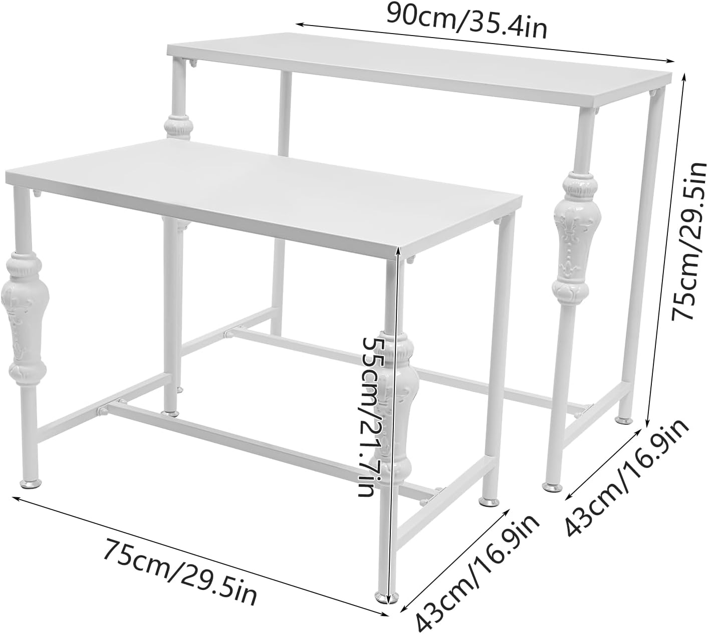 Set of 2 Industrial Retail Display Nesting Tables,Standing Retro Boutique Unit Storage Shelves,Garment Shoes Handbag Display Rack for Home Clothing Shop Hotel (White)