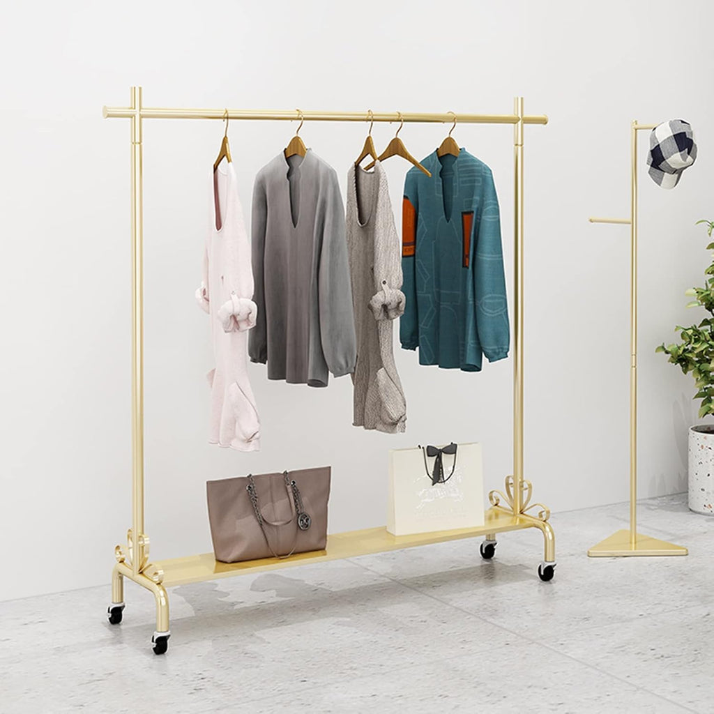 Clothing Rack Fashion Style Gold Clothing Rack with Shelf Heavy Duty Metal Rolling Garment Rack with Wheels for Bedroom Retail Boutique (Size : 110x40x155cm)