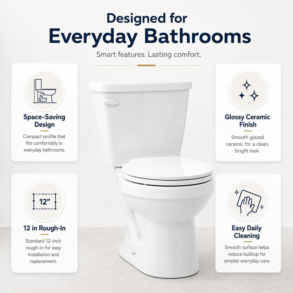17' Round Two-Piece Toilet with Slow-Close PP Seat – Upgraded Power Flush, Single Side Handle, Includes Tank & Complete Installation Kit – Great for Guest Bathroom or Basement
