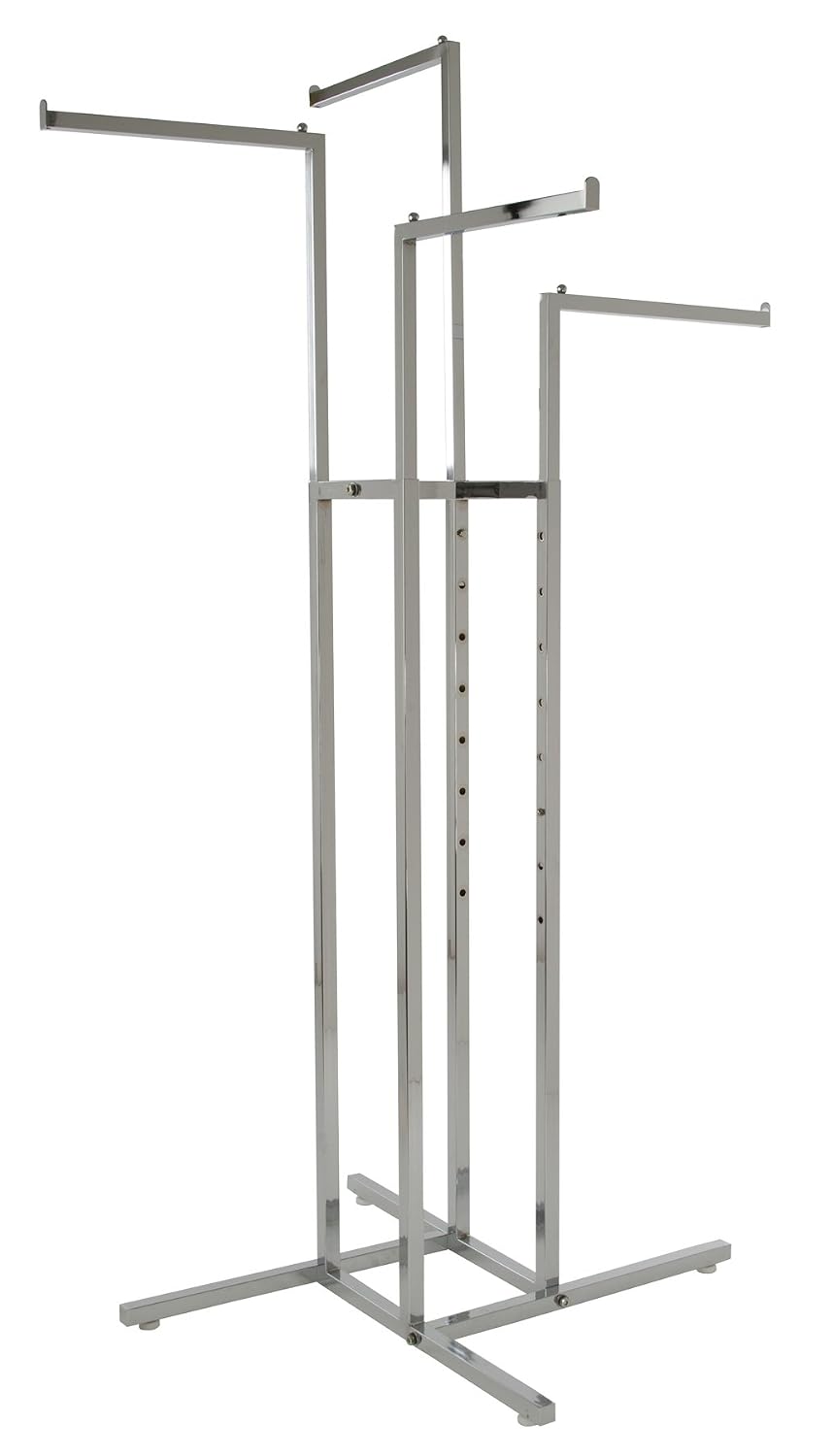 Only Garment Racks #2223 Four Way Rack Clothing Rack - Heavy Duty Chrome 4 Way Rack, Adjustable Height Arms, Square Tubing, Perfect for Clothing Store Display with 4 Straight Arms ...