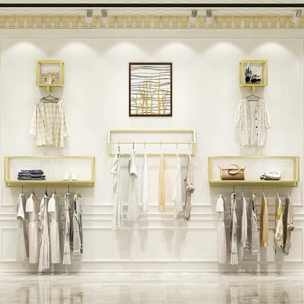 Creative Triangle Display Garment Racks in Boutique Clothing Stores, Wall-Mounted Hanging Clothes Shelf in Home, Towel Racks for Bathroom Storage (Gold, 39' L)