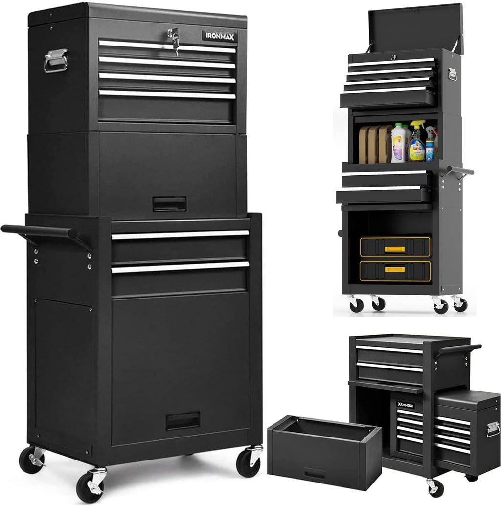 Goplus 6 Drawers Tool Chest, Rolling Metal Tool Box with Universal Wheels, Protective Liner, Detachable Top Toolbox, Auto Lock, 3-in-1 Large Tool Cabinet for Garage Shop Auto Repair