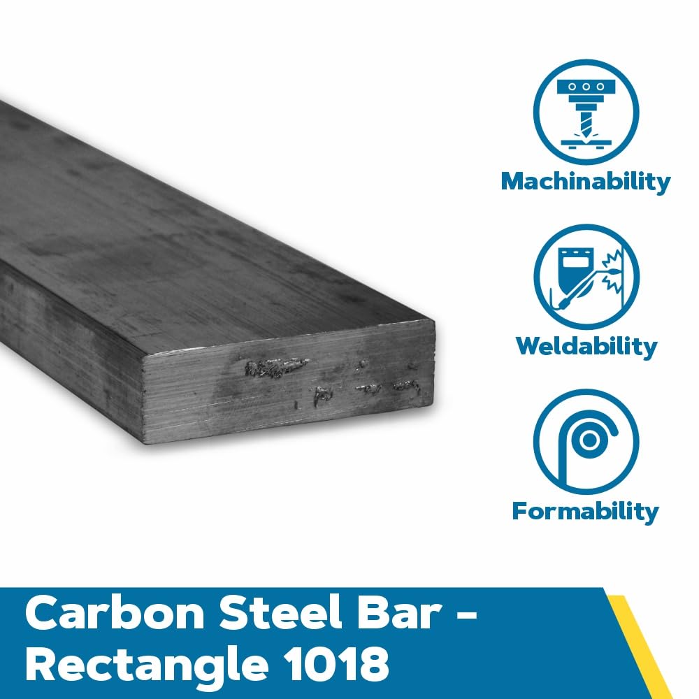 1018 Carbon Steel Rectangular Bar, Unpolished (Mill) Finish, Cold Finish, ASTM A108, 1/2' Thickness, 5' Width, 24' Length, OnlineMetals