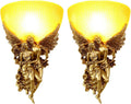 2-Pack Vintage Wall Sconce Lights Gold Unique Antique Sconces with Frosted Glass Lamp Shade Resin Angel Art Deco Style European Modern Wall Lighting for Living Room Hallway Bedroom