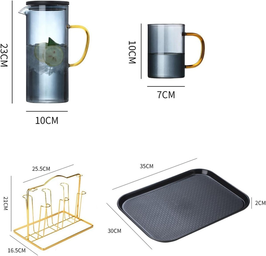 Beverage Serveware Glass cold kettle thickened creative home juice pot with lid filter high temperature resistant teapot water cup set Water Carafe