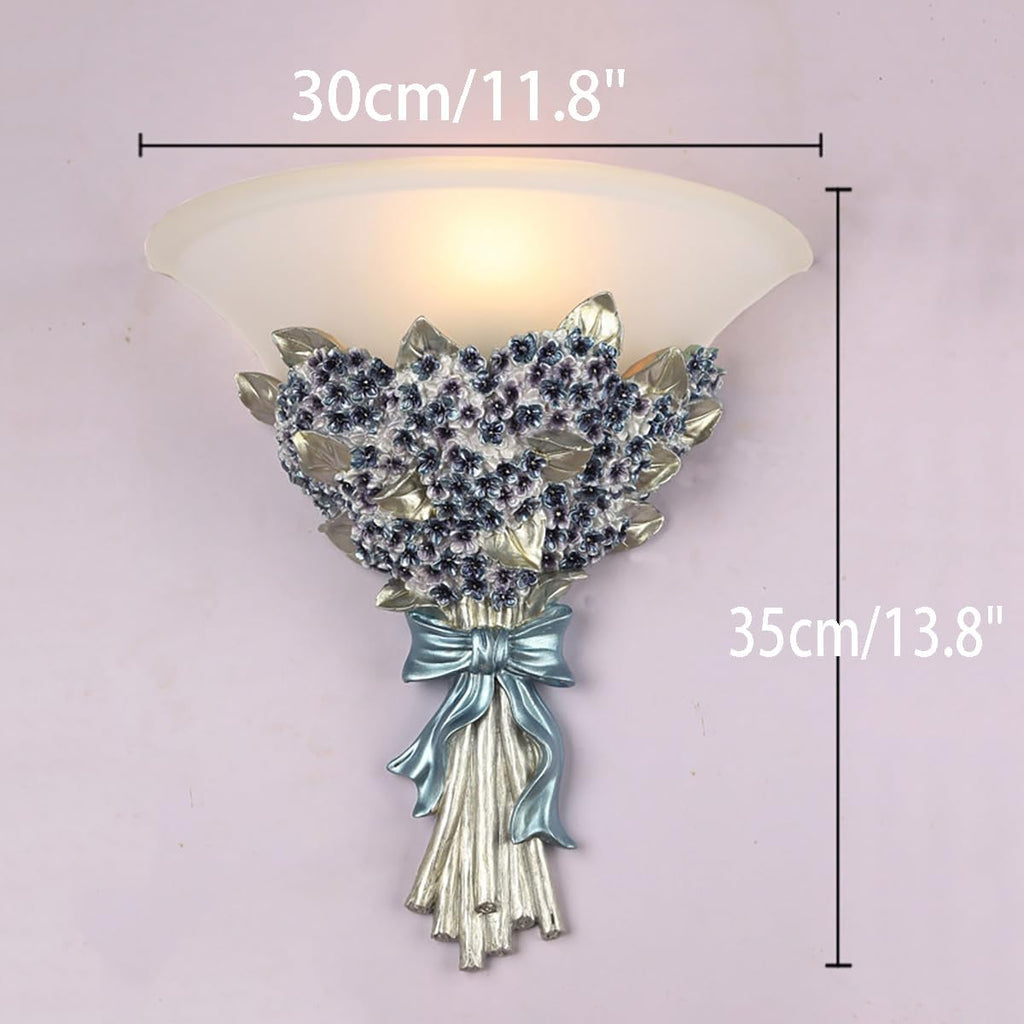 Unique Wall Sconce Flower Light Fixture Vintage Glass Wall Lights Blue Flowers Shape Modern Sconces Lamp Frosted White Glass Shade Gold Resin Sconce Fixtures for Hallway Living Room