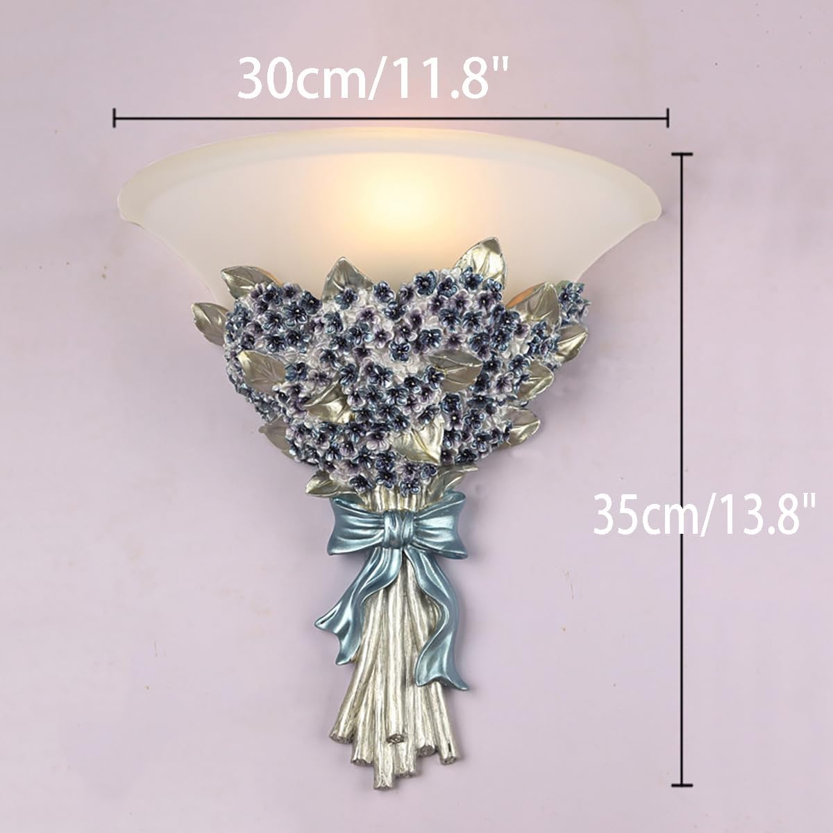 Unique Wall Sconce Flower Light Fixture Vintage Glass Wall Lights Blue Flowers Shape Modern Sconces Lamp Frosted White Glass Shade Gold Resin Sconce Fixtures for Hallway Living Room