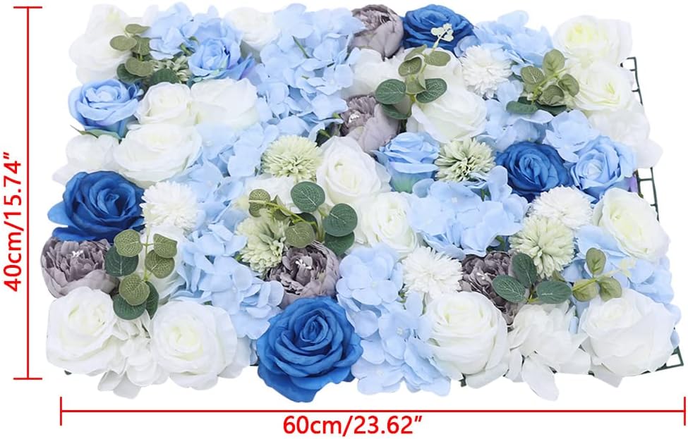 DNYSYSJ 6Pcs Artificial Flowers Wall Romantic Flower Wall for Background Decoration Silk Flower Roses Wall Panel Hanging Wedding Venue Main Road Decor Silk Flower Panels for Photo Backdrop (Blue)