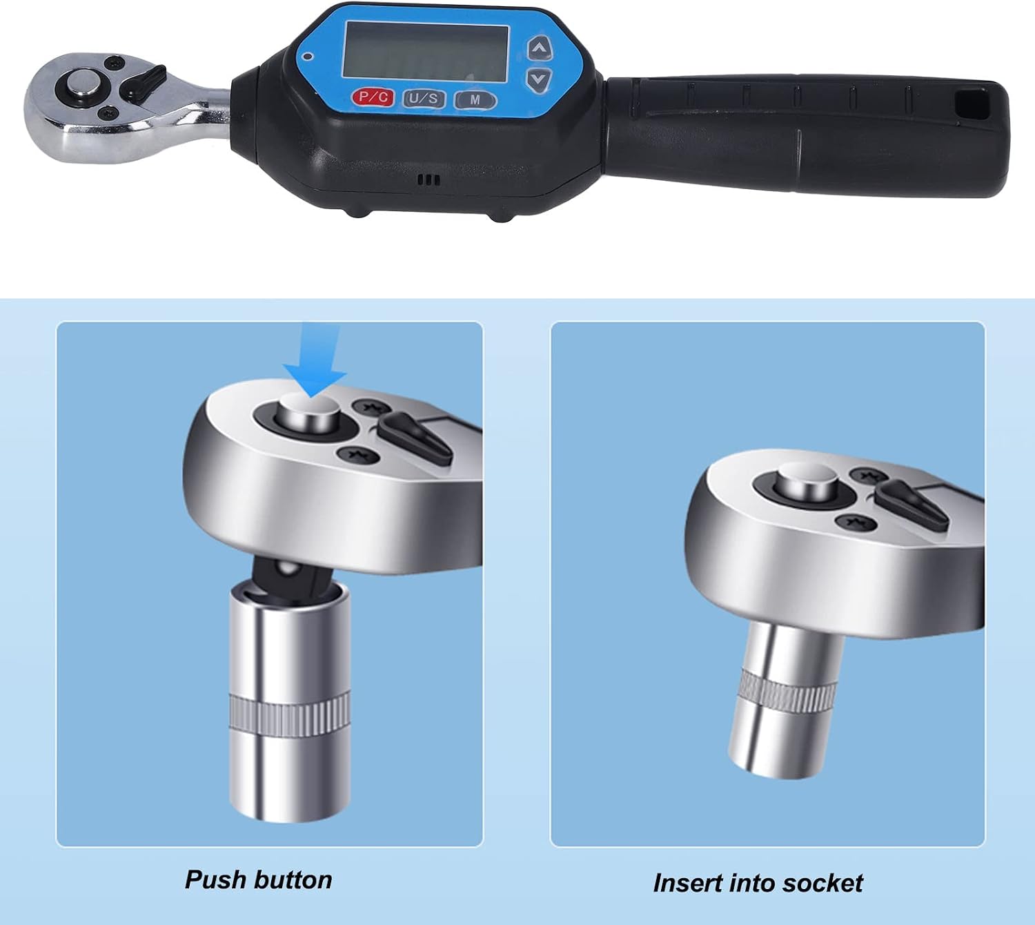 Digital Torque Wrench, 1/4in Connector Electronic Digital Display Adjustable Torque Meter Wrench Socket Tool Steel Torsion Measuring Meter Tester, 3 Modes 4 Units for Testing Working