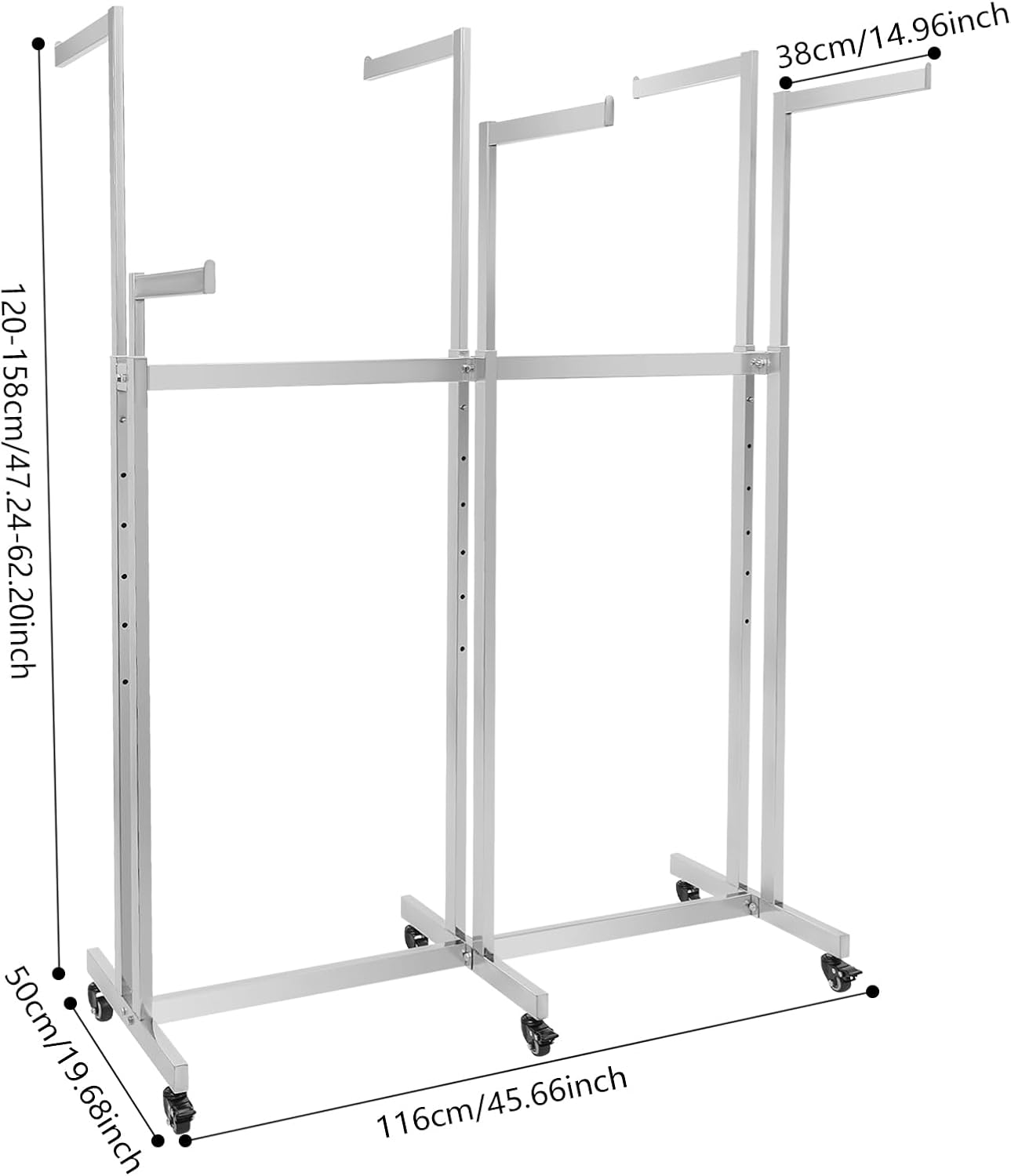 Clothing Display Racks for Retail, Retail Display Racks With Wheels, Floor Standing Metal Garment Rack for Hanging Clothes, Retail Store, Bedroom, Laundry Room. (Silver)