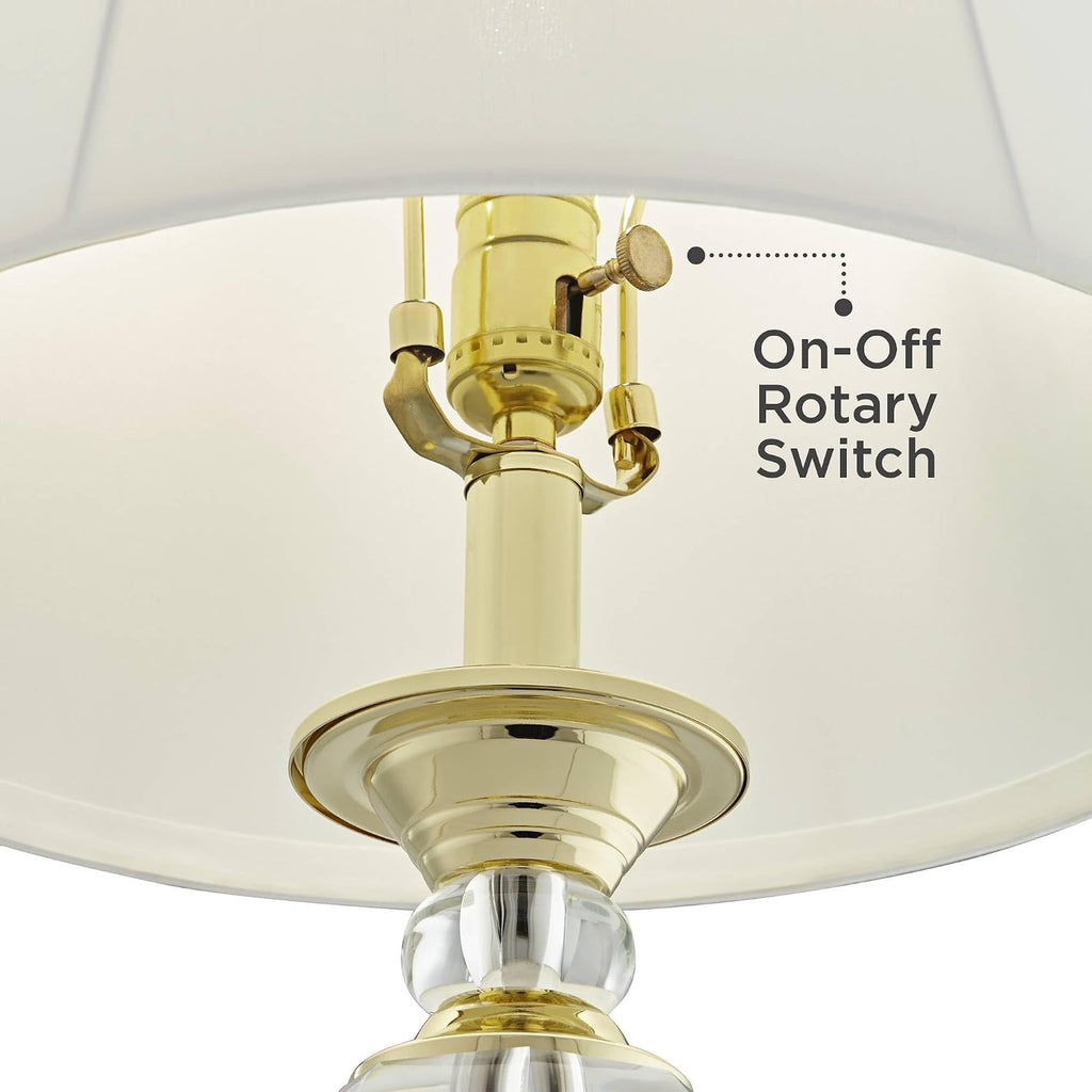 Vienna Full Spectrum Traditional Table Lamps 28 3/4' Tall Set of 2 Brass Clear Faceted Crystal White Fabric Bell Shade Decor for Living Room Bedroom House Bedside Nightstand Home Office Family