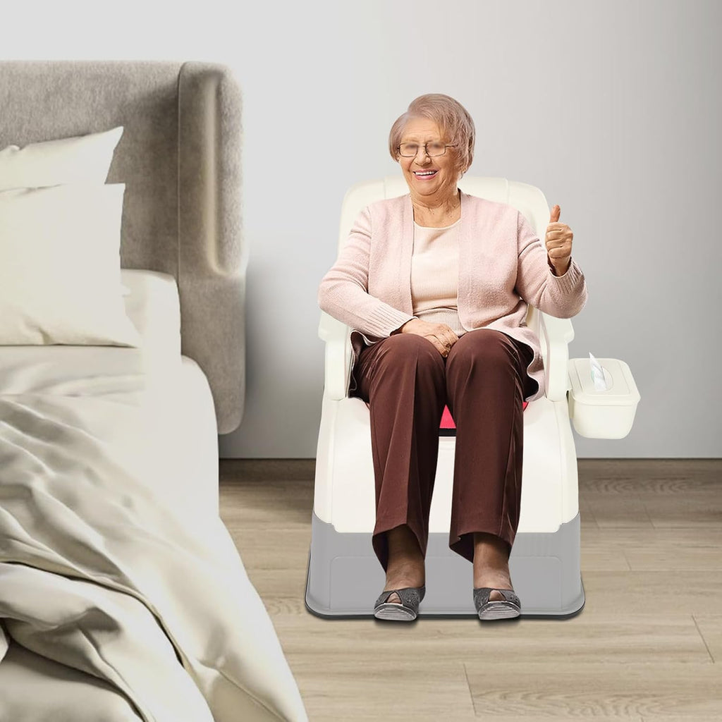 Bedside Commode Chair & Safety Toilet Seat – Heavy-Duty Portable Commode with Odor-Proof Lid & Non-Slip Armrests – Elderly, Pregnant Women, Mobility Impaired Home Care (Blue)