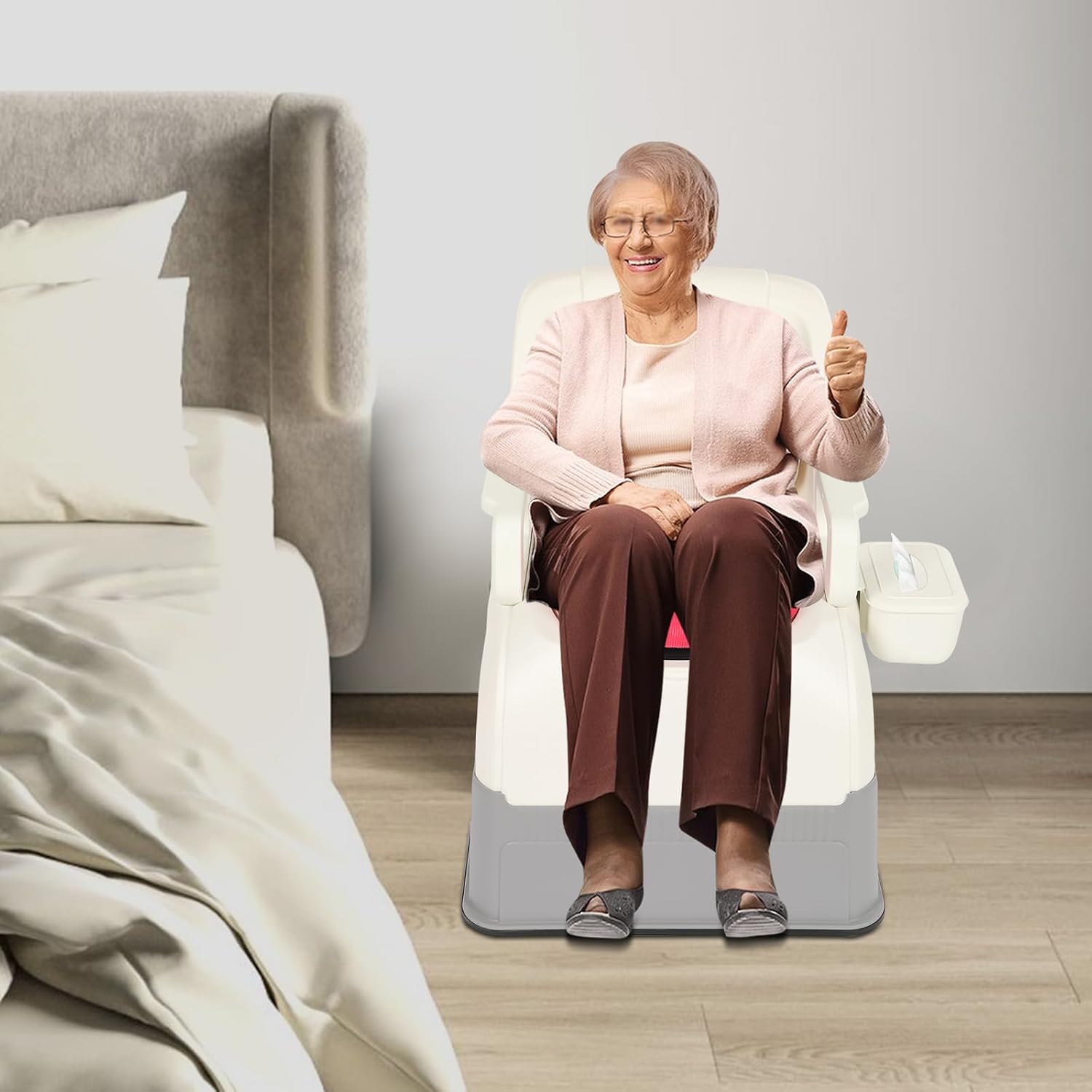 Bedside Commode Chair & Safety Toilet Seat – Heavy-Duty Portable Commode with Odor-Proof Lid & Non-Slip Armrests – Elderly, Pregnant Women, Mobility Impaired Home Care (Blue)