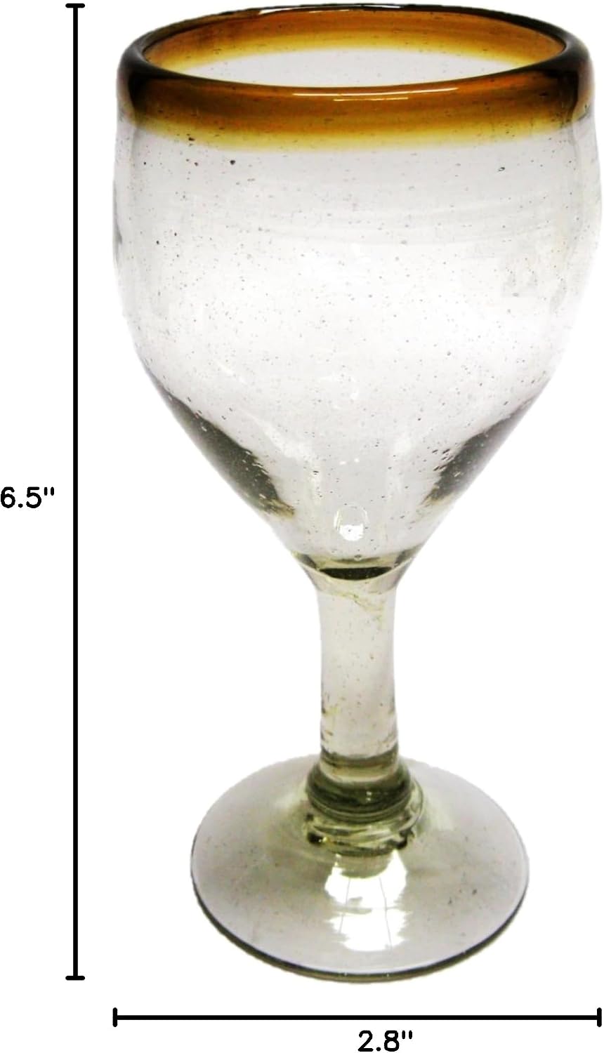Amber Rim 7 oz Small Wine Glasses (set of 6), Recycled Glass, Lead-free, Toxin-Free (7oz Small Wine)