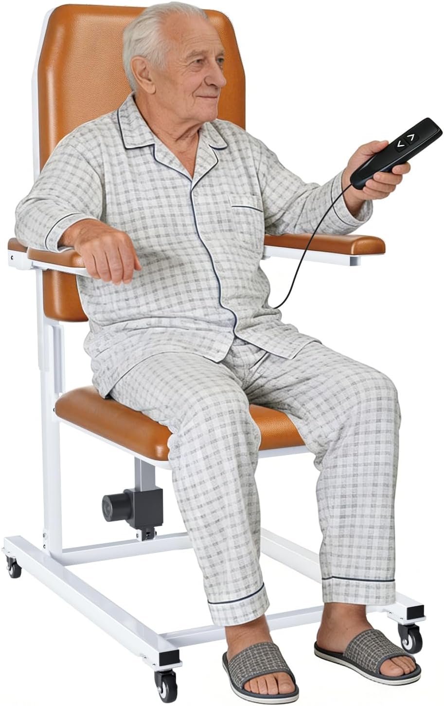 Lift Electric Lift Chair with Wheels - Foldable Standing Assist Chair Adjusts 4-20 in, Supports 573 lbs, Soft PU Cushion & Safety Strap for Elderly at Home & Care - Orange