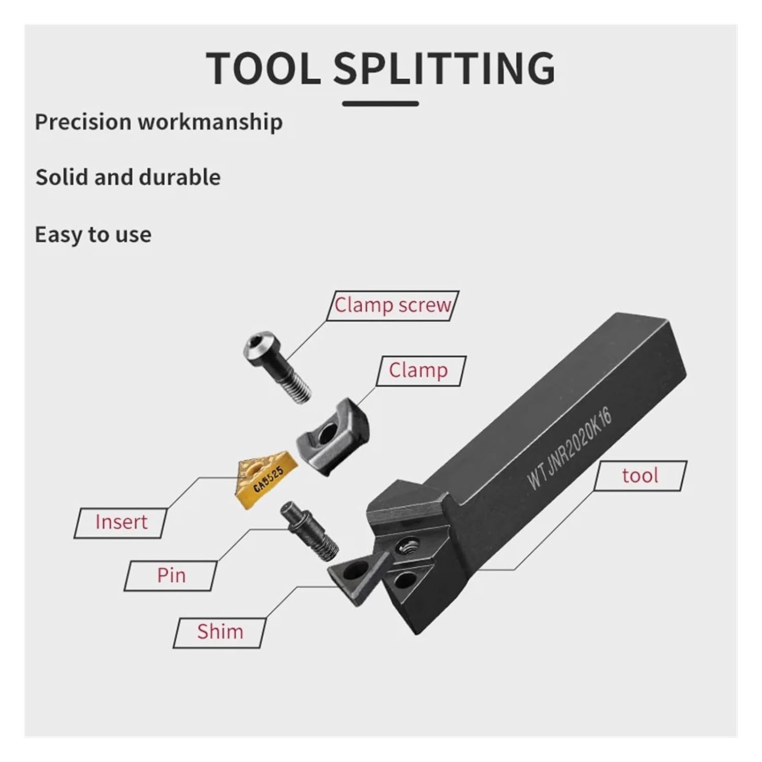 Metal indexable Turning Blade 1pc WTJNR2020K16 External Turning Tool Holder Bar Hard Alloy Lathe Cutting Tools