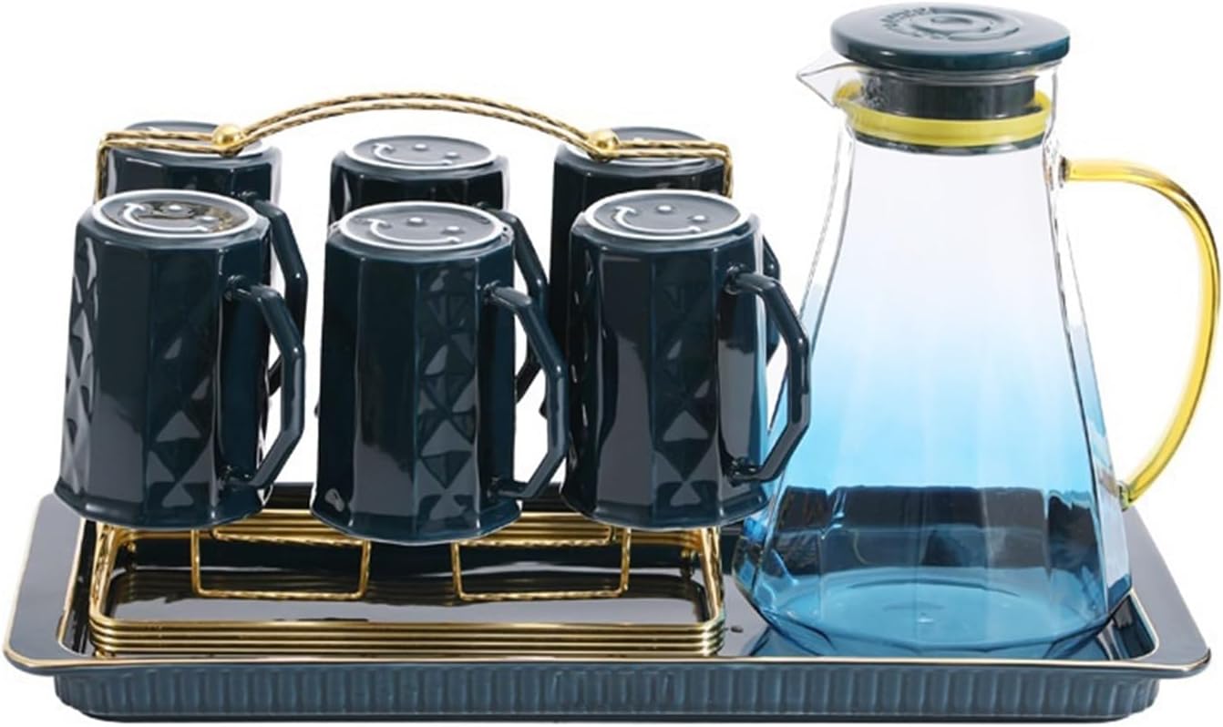 Beverage Serveware Ceramic water utensils gradient blue glass cold kettle teacup set household cups with storage rack combination Water Carafe