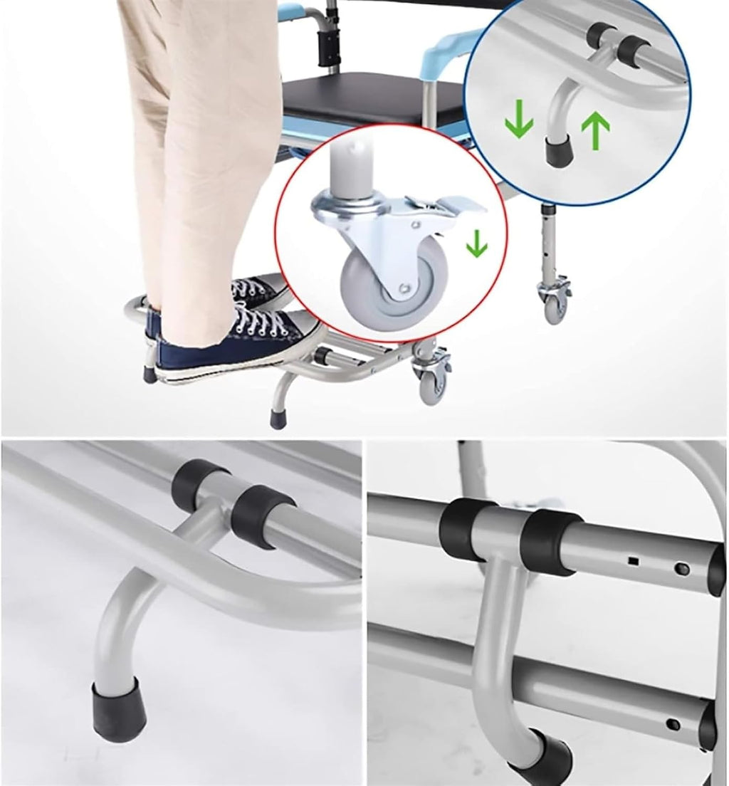 Bedside Commode,Toilet Seat with Handles Commode Chair with Wheels with Built-in Toilet Non-Slip Shower Chair with Padded seat for Any