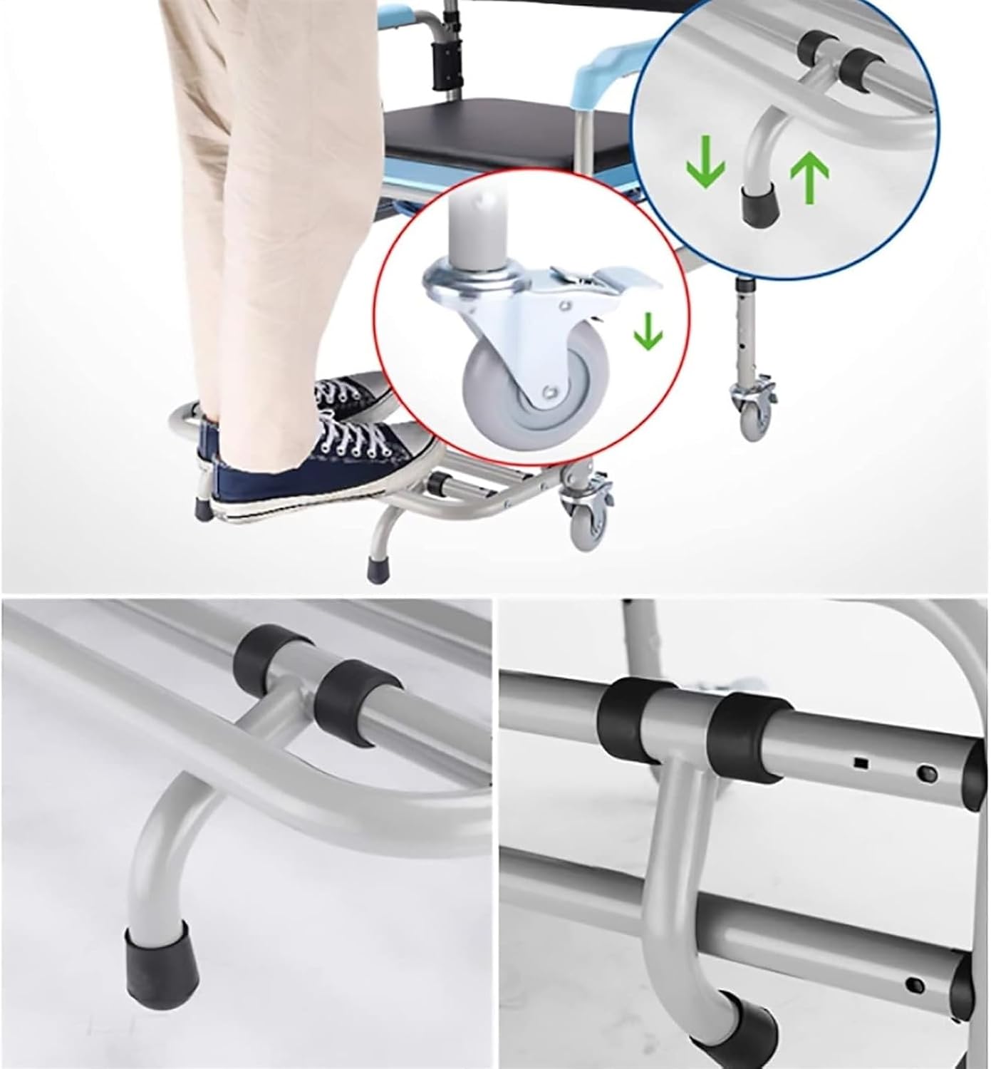Bedside Commode,Toilet Seat with Handles Commode Chair with Wheels with Built-in Toilet Non-Slip Shower Chair with Padded seat for Any