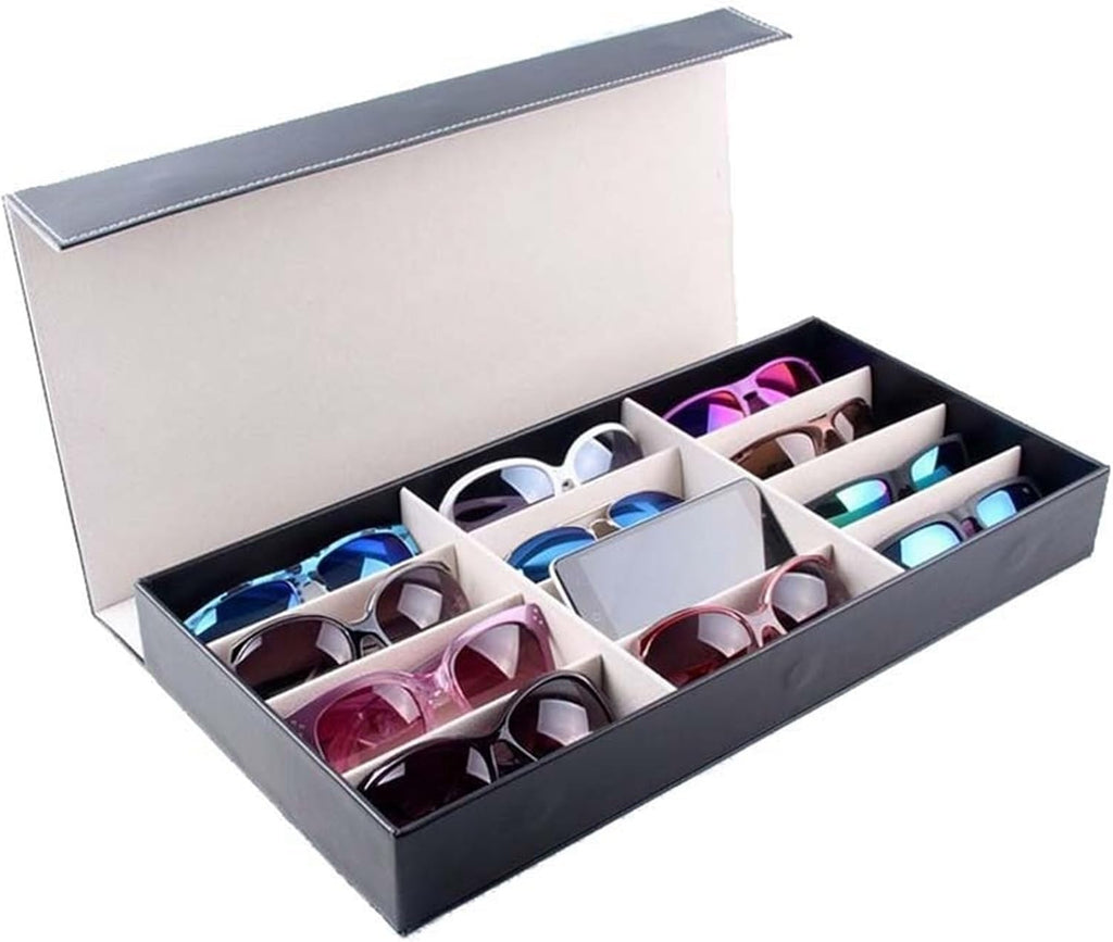 TOMYEUS Sunglasses Display 12 Grids Glasses Necklaces Jewelry Rack Display Storage Organizer Boxes Show Case 3d Glasses Display Rack/Shelf Eyewear Display Stand (Color : Black)