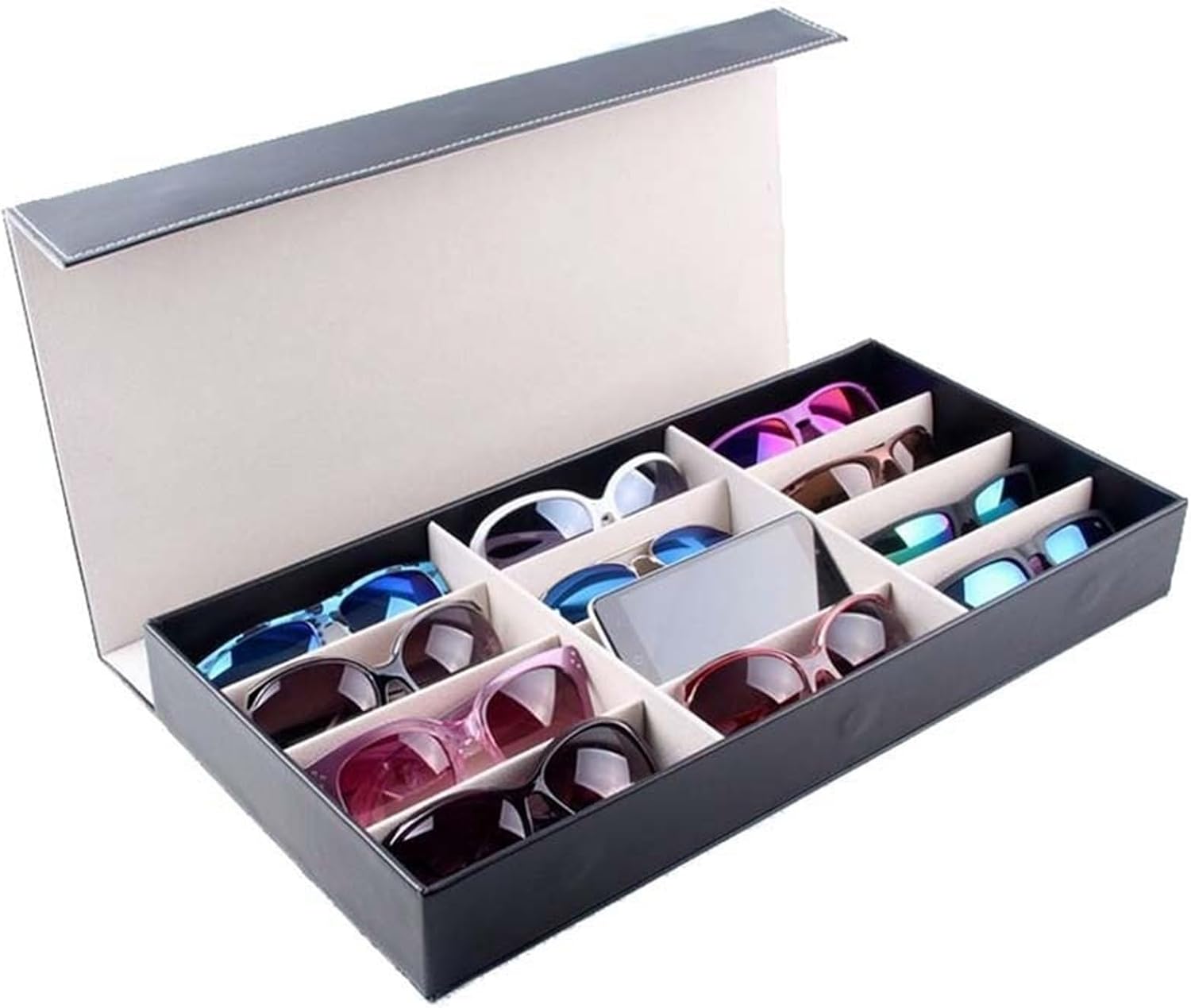 TOMYEUS Sunglasses Display 12 Grids Glasses Necklaces Jewelry Rack Display Storage Organizer Boxes Show Case 3d Glasses Display Rack/Shelf Eyewear Display Stand (Color : Black)
