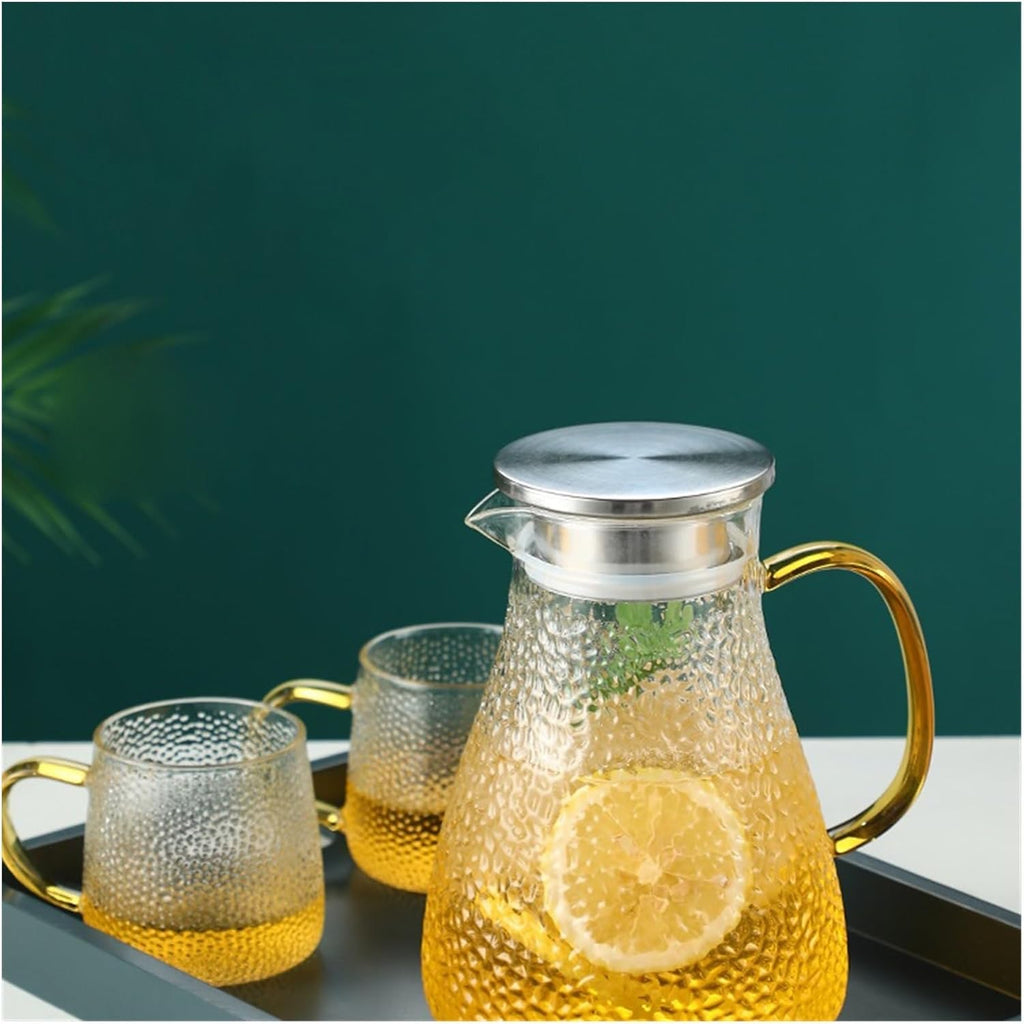 Beverage Serveware Cold kettle glass cold water cup household hammer pattern high temperature resistant teapot large capacity cold kettle set Water Carafe(1600ml)