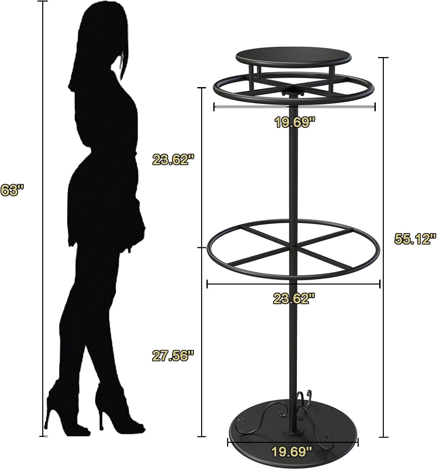 Round Clothes Rack, Childrens Clothing Display Circular Clothes Rack, Rotatable Black Tier Rack with Retail Display Table, Round Garment Rack Kids Clothing Display for Boutiques (BLACK, 55.1'/140cm)