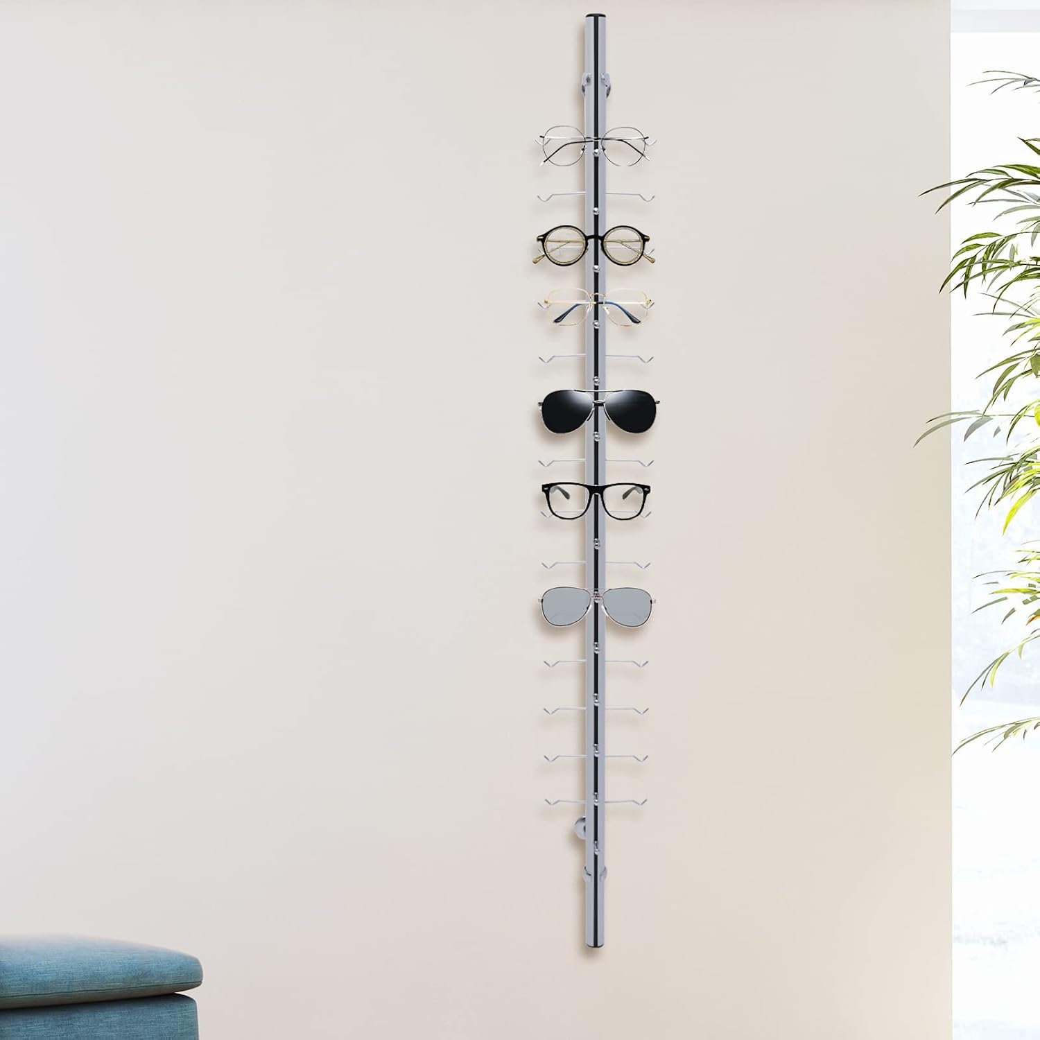 10 Pcs/Set Glasses Rack Eyeglass Frame Stand 4ft Hold 14 Frames Sunglasses Holder Organizer Storage Eyewear Glasses Display Stand Column Decorative Display Rod