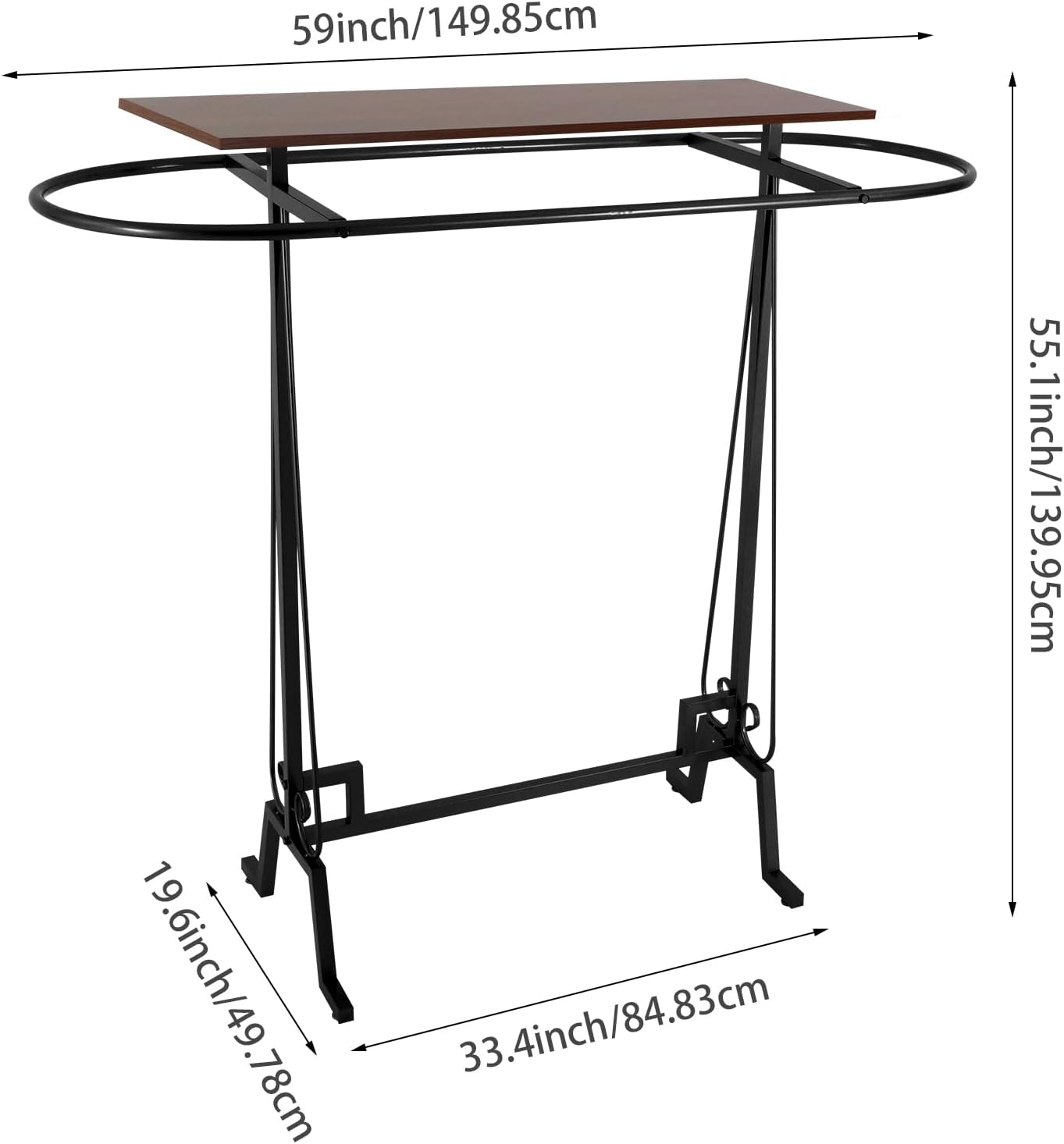 59x55x19.6in Clothing Display Stand, Floorstanding Retail Ellipse Coat Rack, Commercial Clothes Hanging Rack with Top Panel, Metal Garment Rack for Shops, Boutiques Display (Black)