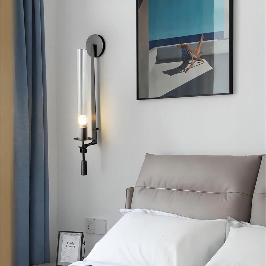 LIGHTLAND Black Wall Sconces Set of 2, 28 Inch Modern Metal Glass Wall Light Fixture, Wall Lamp for Living Room Bedroom Hallway