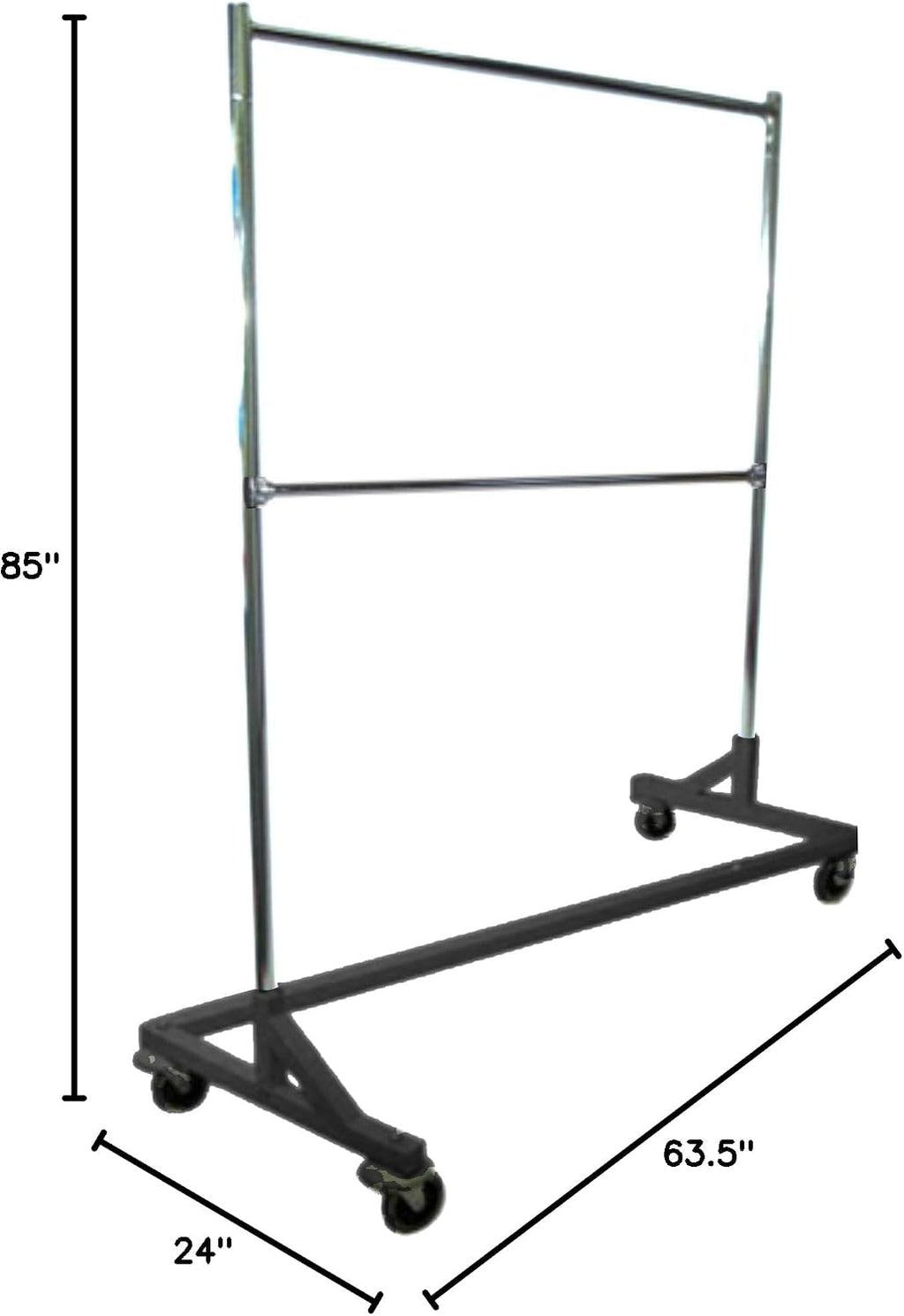 Only Hangers GR600-EH Deluxe Commercial Grade Rolling Z Garment Rack, 400lb Capacity, 63' Length with Add-On Extra Double Rail, Adjustable Height Chrome Uprights and Black Base, One Rack