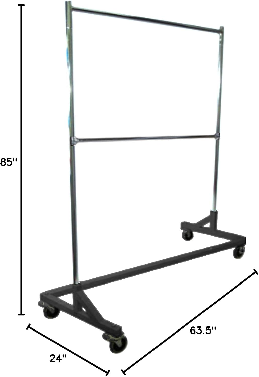 Only Hangers GR600-EH Deluxe Commercial Grade Rolling Z Garment Rack, 400lb Capacity, 63' Length with Add-On Extra Double Rail, Adjustable Height Chrome Uprights and Black Base, One Rack