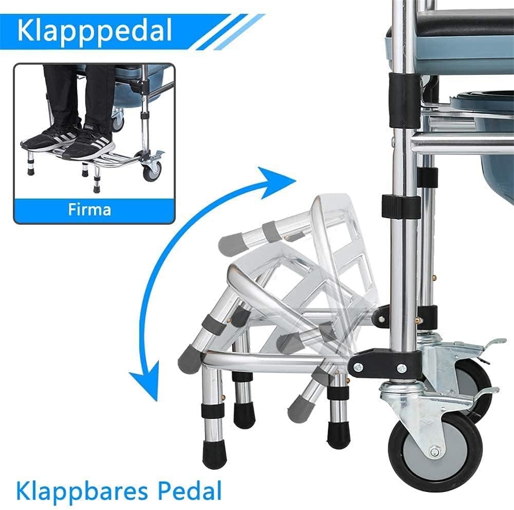 Commode Chair,Toilet Chair Bedside Commode Chair Homecare Toilet Seat with Wheel Safety Steel Frame Toilet Chair Adjustable Height Support Tool,Heavy Duty Drop Arm for Elderly,Senior