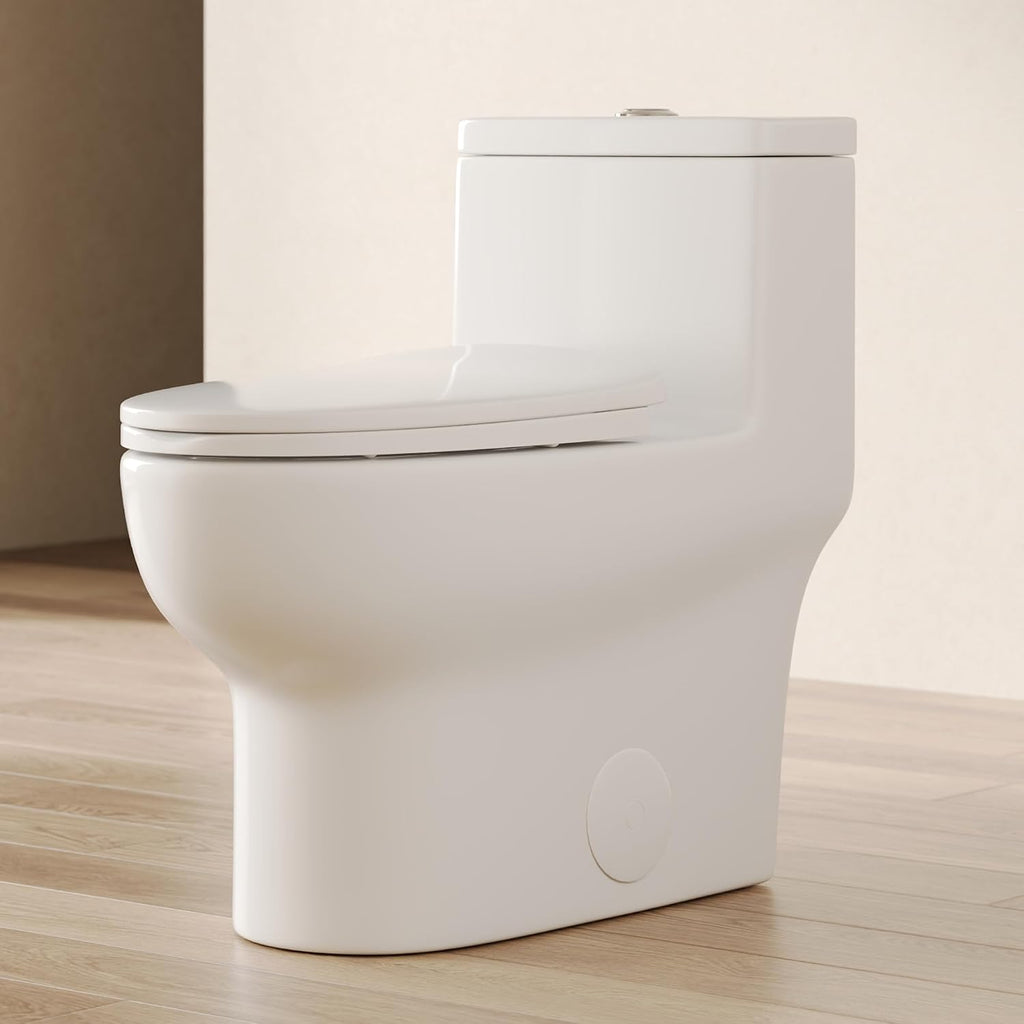 DeerValley Elongated One Piece Toilet, Dual Flush 0.8/1.28 GPF Toilet with Comfortable Seat Height, Powerful & Quiet Modern Standard Toilet for Bathroom, 10' Rough-In