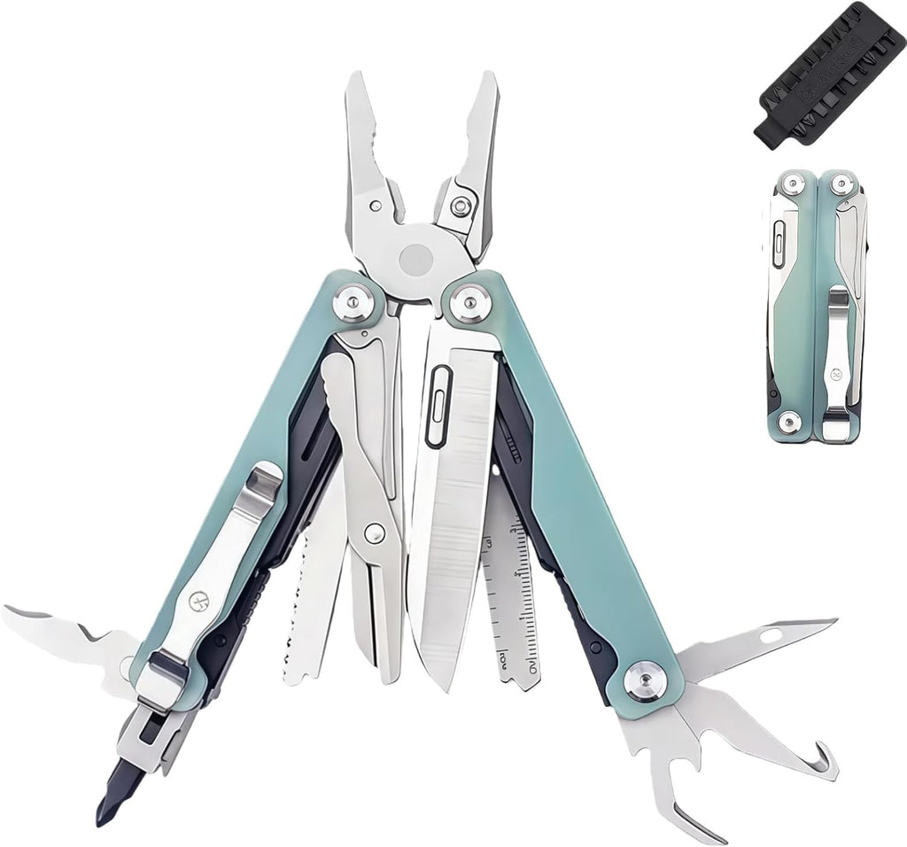 Multitool, 20-in-1 Full-Size, Multi-Purpose Pliers, Lightweight EDC, Tactical Gear, With Safety Locking, Camping Knives & Tools, Gifts for Guys, Gifts for Hunters Men who have Everything (Blue)