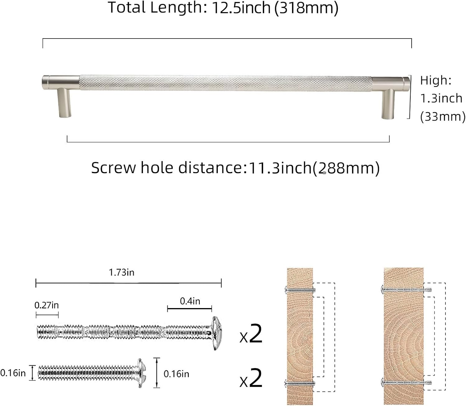 6 Pack Brushed Satin Nickel Cabinet Handles 11.3 Inch Knurled Kitchen Drawer Pulls Modern Cabinet Door Hardware for Cupboards & Dressers Stylish Silver Finish