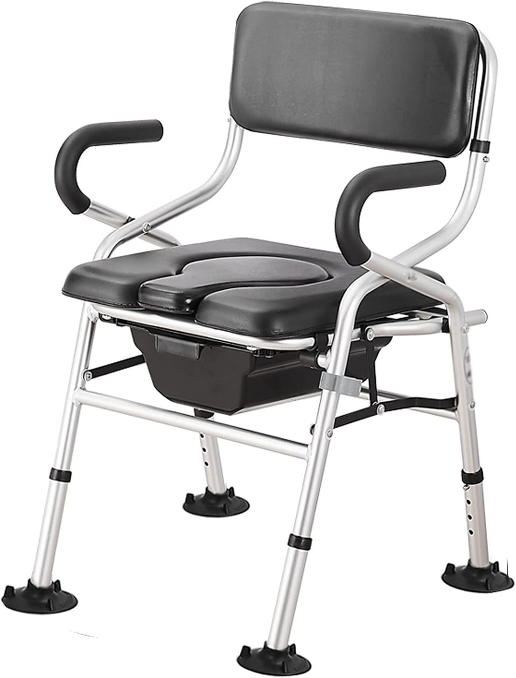 Bariatric Bedside Commode, Folding 3 in 1 Toilet Seat Chair with Bucket, Portable, Extra Wide, Adjustable Height Heavy Duty Adult Bathroom Shower Chair